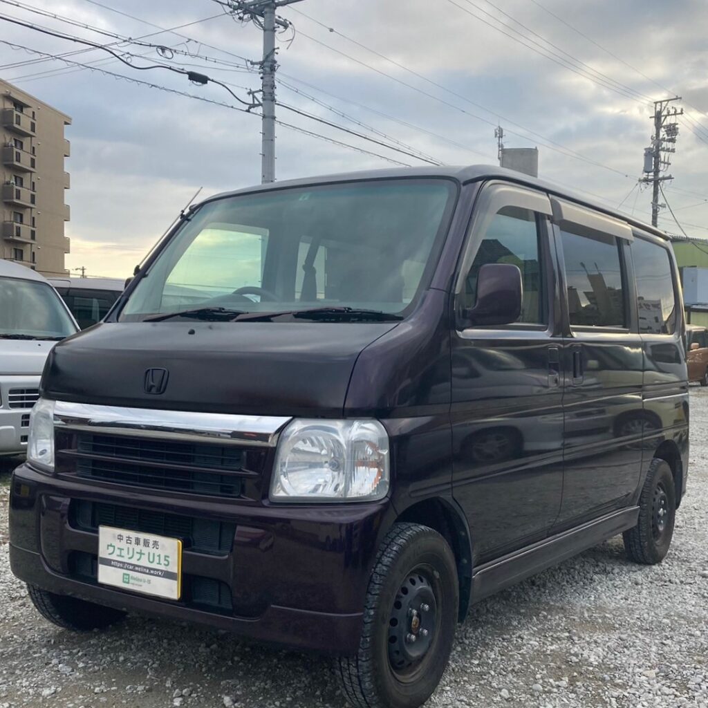 sold】総額15.0万円☆車検R6年8月☆4WD☆5速MT☆Tべル済☆車内広々フラット☆ホンダ バモス 4WD(HM2) 15.4万キロ  平成17年式 紫 | 岐阜激安中古車ショップ【ウェリナU15】